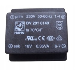 Transformator 0,35VA HAHN BV 201 0149 230/18V 19mA.