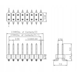 Listwa kołkowa 2x3 pin raster 2.54 mm.