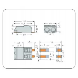 Złączka PCB 2‑pin WAGO 2060‑402/998‑404 – 9A, 250V | Sensim.pl